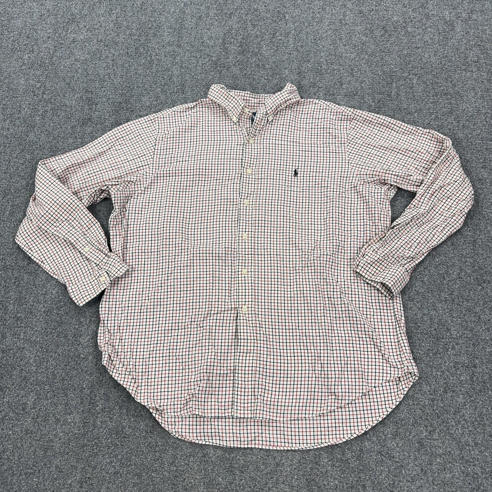 Vintage Ralph Lauren Shirt Mens 2XL White Check Cotton Long Sleeve Button Down